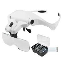 Headband Head Magnifier with 5 Lens LED Light Jeweler Loupe Glass Magnifying Set