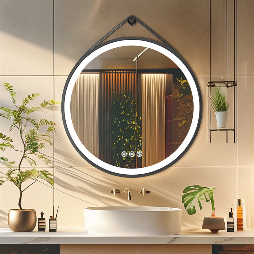 Espejo de baño LED con marco de tocador 24"/28"/32" iluminado frontal regulable antiniebla Foto 3 de 4