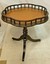 antique mahogany pedestal side table w hexafoil shape leather top gallery rail