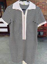 Women’s Flair of Miami Blue & White Striped Polo Dress Zipper Front M/L Vintage