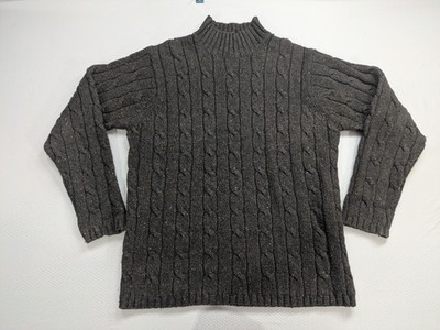 L.L.Bean Sweater Mens LT Cable Knit Mock Neck Lambswool Nylon Pullover