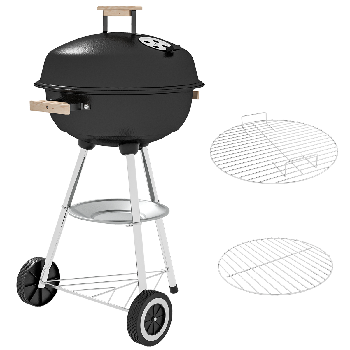 Black Silver Steel Porcelain Enamel Charcoal BBQ Grill