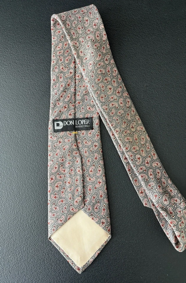 Corbata vintage para hombre Don Loper Beverly Hills rosa y rojo cachemir 100 % seda Foto 4 de 4