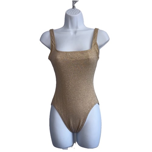 Vtg 1980's Gottex Gold Metallic Shimmer Bodysuit Sz 10 Lurex Viewpoint Leotard