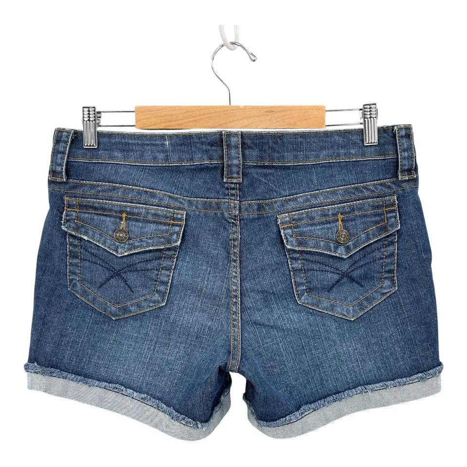 Pantalones Cortos Ana Denim Mujer 12 Azul Tiro Medio Solapa Bolsillo Puños Dobladillo Crudo Jean Verano Foto 2 de 4