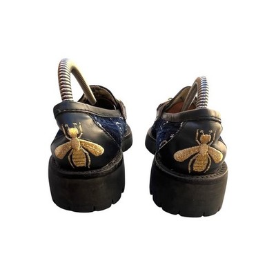 Gucci Blue GG Velvet Horsebit Platform Loafer Bee Embroidery  display picture 1