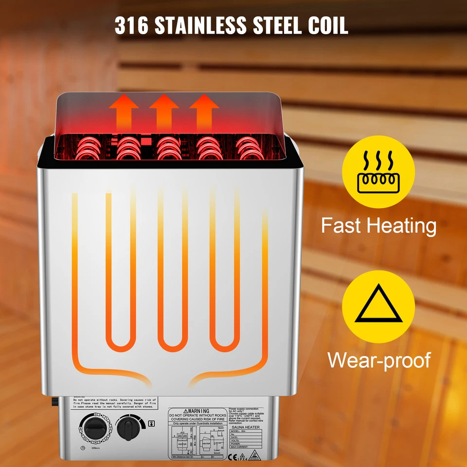 9KW Elektrischer Saunaofen Saunaheizung mit integrierte Steuerung Wandhalterung - Bild 4 von 4