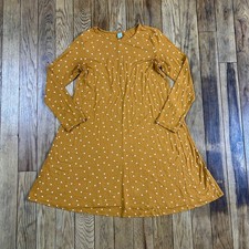 Old Navy Mustard Yellow White Polka Dot Long Sleeve A-Line Dress Size S