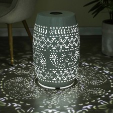 Solar Garden Side Table With Built-in Led Lights & Flower Pattern