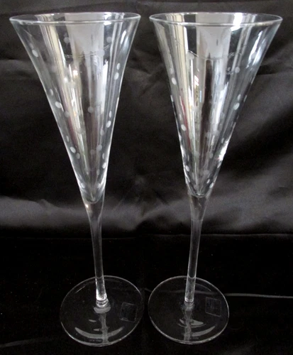 🥂 Lenox Kate Spade Crystal Larabee Dot Trumpet Toasting Flutes ✨ Signed, 11"
