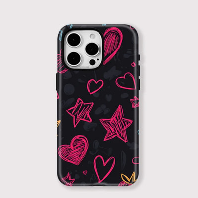 Pink Stars Heart Doodle Case iPhone 17 16 15 14 13 12 11 Pro Max Hülle