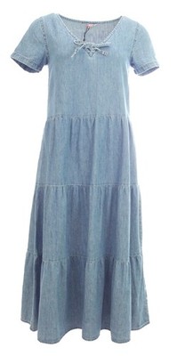 Tommy Jeans Jeanskleid Tiered Chambray Dress Mid Long DW15674 Denim Medium
