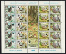 Pájaros Perdices Hoja de 5 Tiras Yugoslavia 2000 MNH SG#3236-3239