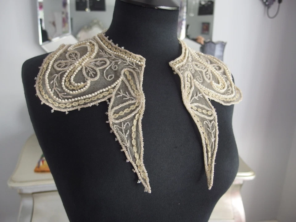 antique vintage 1920s/30s embroidered beaded collar - image 2 of 4