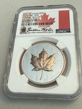 2025 Canada Maple Pulsating Rose Gold Gild 1 oz Silver NGC PF70 Reverse Proof