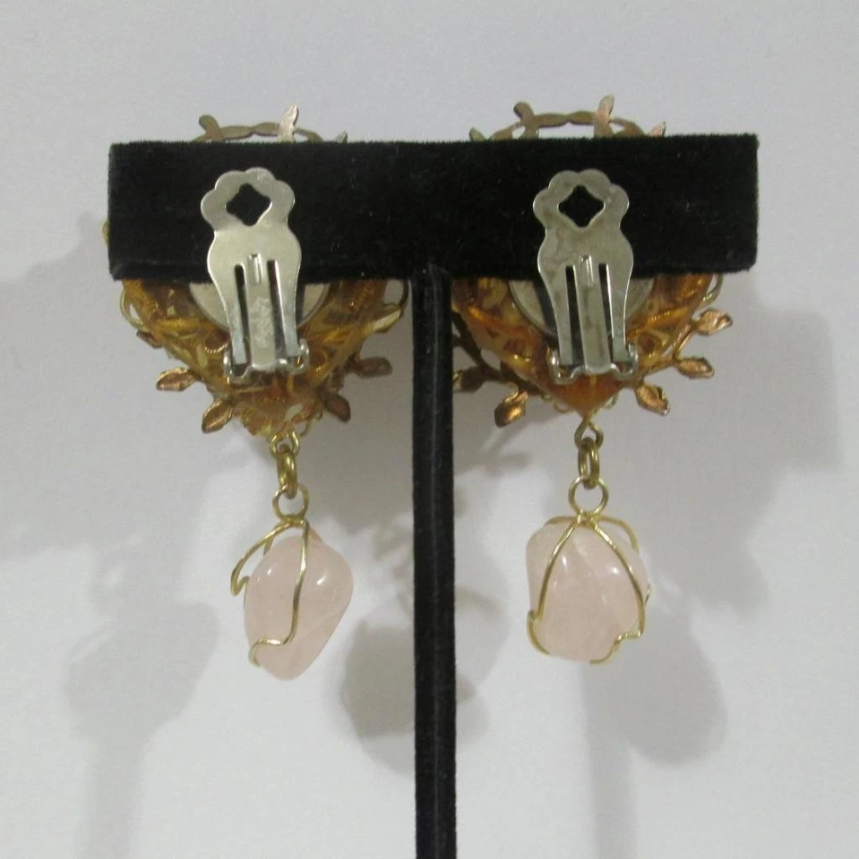 Steampunk Style Collage Women Clip Earrings Cherubs Rose Quartz Vintage - Image 3 of 4