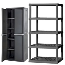 Sterilite 5 Shelf Plastic Storage Unit & Garage & Pantry Storage Cabinet, Gray