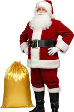 Men's Deluxe 11PC Santa Claus Costume - Full Adult Xmas Outfit with Accessories