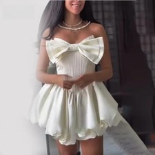 Bow Mini Wedding Dresses A-Line Sweet Backless Bridal Gown Strapless Bride Gowns