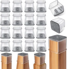 Ansible 24 Pcs Chair Leg Floor Protectors Square, Silicone Square L, Clear 