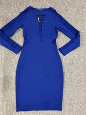 655 NWT Express Women's Size 10 Blue Bodycon Long Sleeve Dress w/ Mesh Accents
