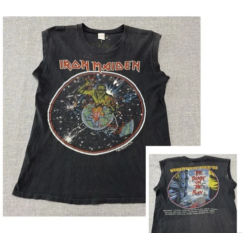 Iron Maiden World Piece Tour Concert T-Shirt Sz 1980s vintage concert t-shirt, vintage, single stitch, B+ condition