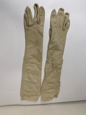 Vintage Fownes Nylo Long Gloves Size S/M Beige Double Woven Nylon Formal 18" USA