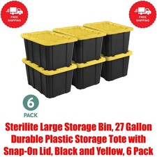Sterilite Large Storage Bin, 27 Gallon Durable Plastic Storage Tote, 6 Pack