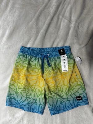 NEW Hurley Youth Cannonball 7'' Volley Swim Shorts Blue Green Sz S Beach Summer