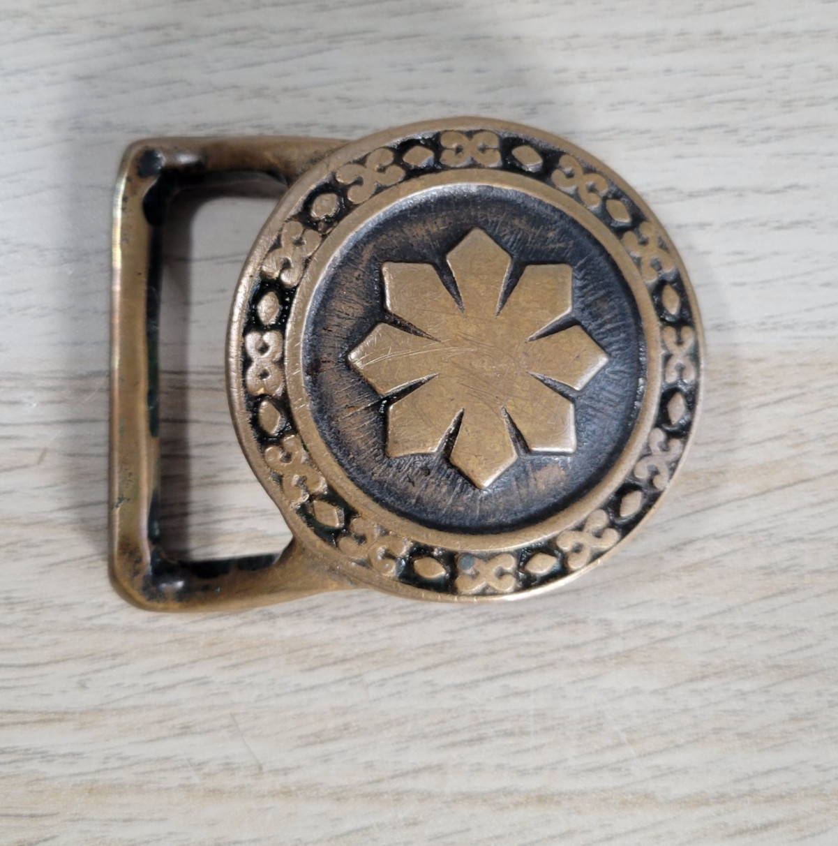 Vtg Tech Ether Guild Solid Brass Belt Buckle Smal… - image 1
