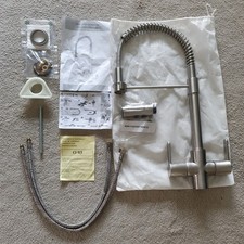 Lovely Italian Made Flexi Spout Kitchen Taps Dual Lever - Brushed Stainless 