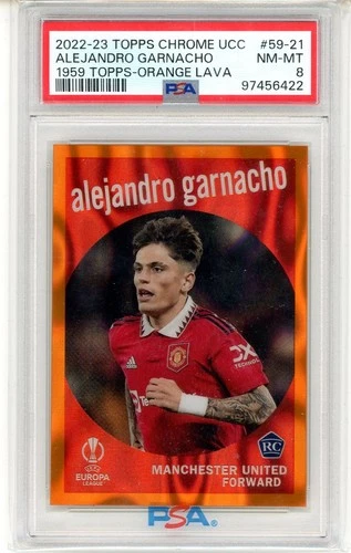 2022-23 Topps Chrome UCC Alejandro Garnacho RC Orange Lava PSA 8 NM-MT (WD)