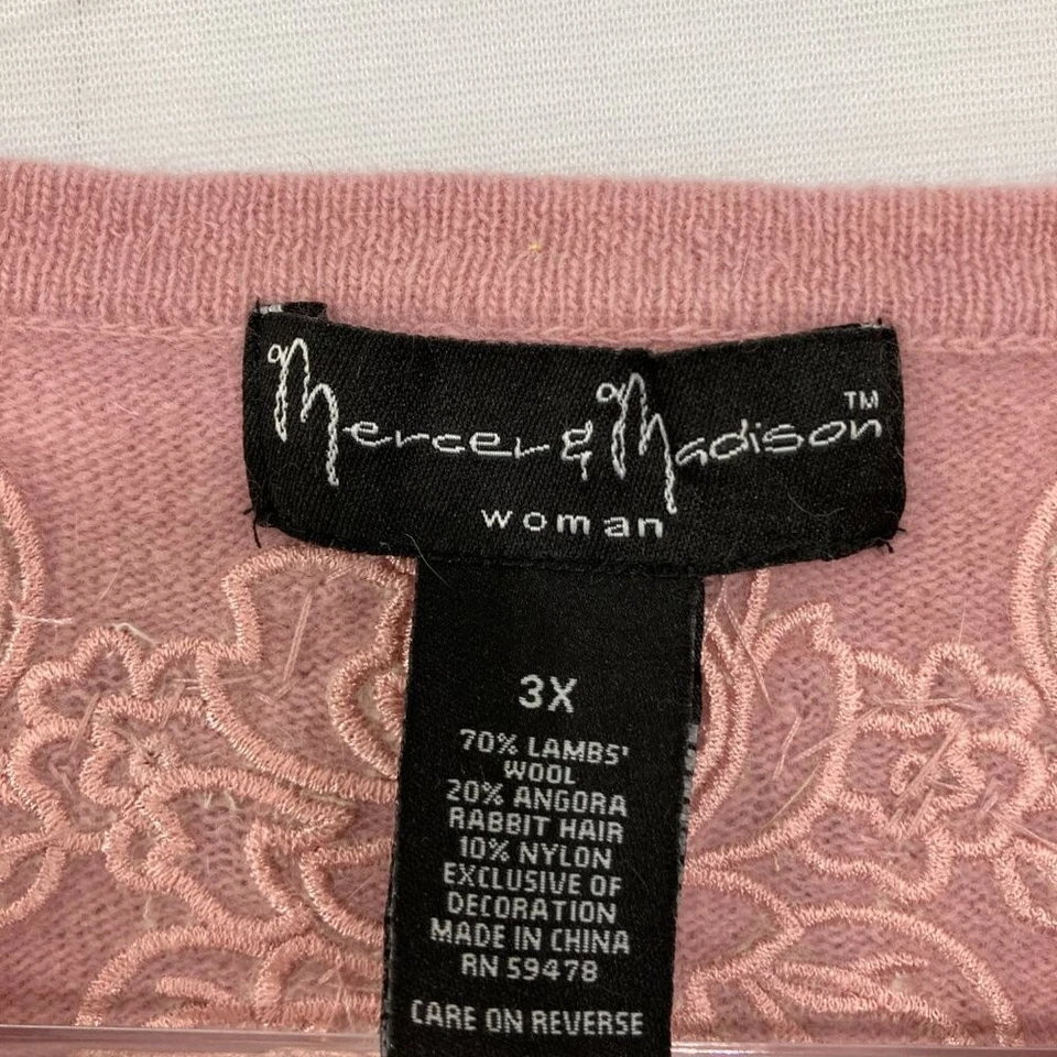 Cárdigan Mercer & Madison talla 3X rosa malva lana pelo de conejo bordado Foto 2 de 4