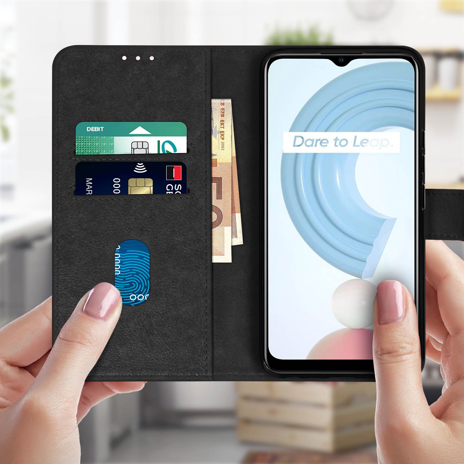 Etui simili cuir C21 avec clapet rabattable et support horizontal pour smartphone