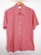 Vintage 70s Countess Mara Curt Lederer Palm Springs Gingham Shirt Dagger Collar