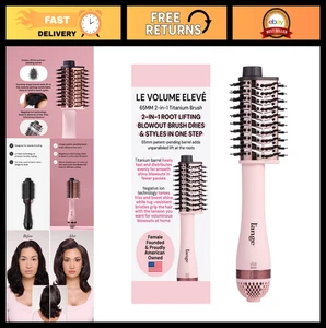 2-in-1 Séchoir à brosses en titane, 65MM Barrel de Teardrop, 3 Paramètres de chaleur, Ionic Techno