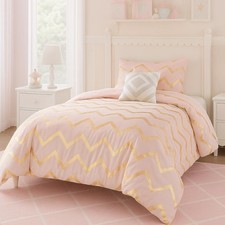 Codi Metallic Print Pink / Rose Gold Comforter Set for Twin / Twin-XL Size Bed,