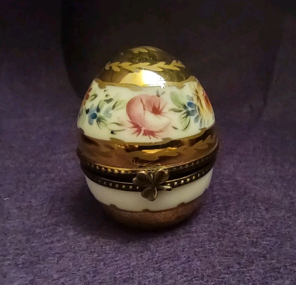 Limoges Hand-Painted Porcelain Egg Trinket Box with Perfume Bottle