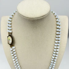 Vtg Antique French Opaline Glass Necklace Victorian Revival