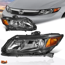 For 12-15 Honda Civic Black Housing Clear Lens Amber Corner Headlight/Lamp Pair