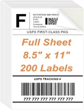 8.5 x 11 Sticker Paper for Inkjet Printer, 200 Sheets Full 200 Sheets, White 