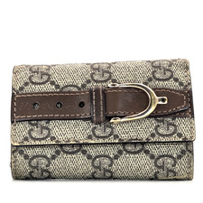 Gucci GG Canvas 6 Key Holder GG Beige Brown Leather Auth Made in Italy