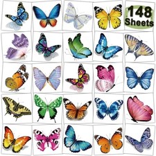 148 Individually Sheets Butterfly Temporary Tattoos for Girls Women - 3D