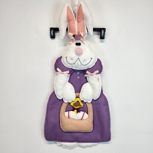 Easter Bunny w/ Chick & Eggs Felt Applique Wall Door Hanging Decor Purple Bows