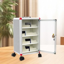 48 Slots Cell Phone Locker Portable Phone Storage Cabinet with Wheels Silver