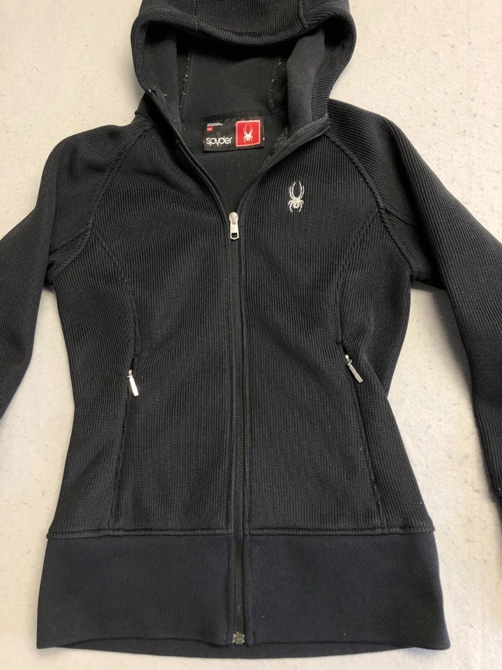 Sudadera Spyder para mujer mediana negra de punto forrada de lana con logotipo cremallera sudadera con capucha Foto 3 de 4