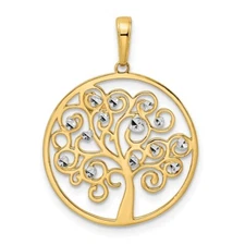 14K Two-tone Gold Diamond-cut Tree of Life Pendant 1.83 gram L-1.1 in, W-0.82 in