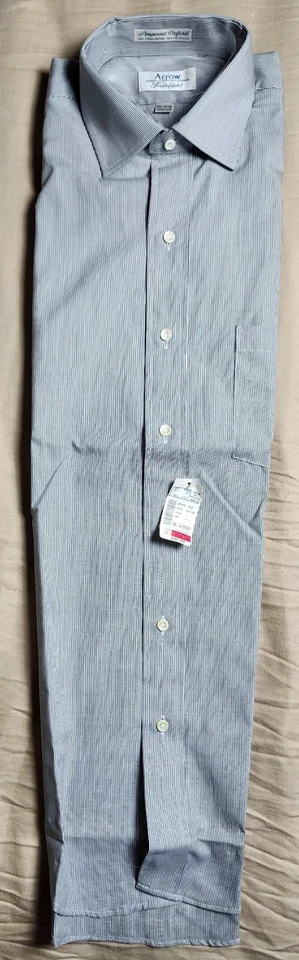 Arrow Fairfield Pinpoint Oxford Men Dress Shirt Black Stripe Size 15.5 32-33 USA - Image 3 of 4