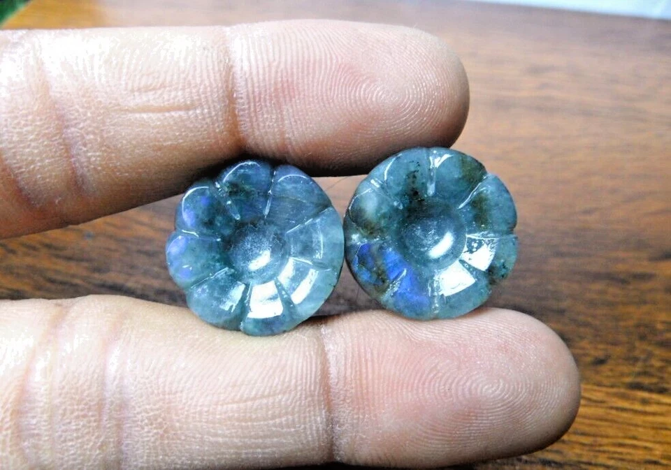 Pendientes naturales, tapones de labradorita, medidor de oreja, túneles, tapones de fuego azules Foto 4 de 4