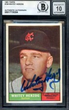 Whitey Herzog Gem Mint 10 Beckett BAS Signed 1961 Topps Autograph
